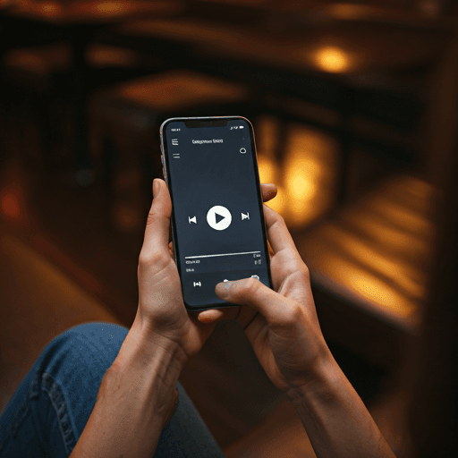 Guest browsing songs on a phone in a venue